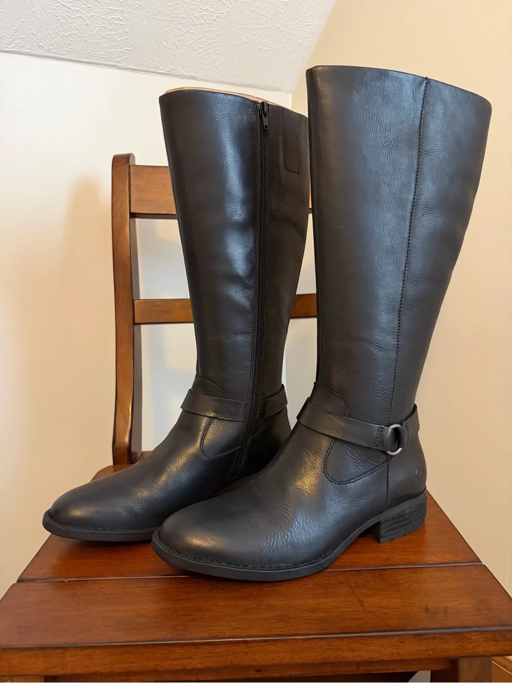 Born Saddler Black Knee-High Buckle Riding Boots